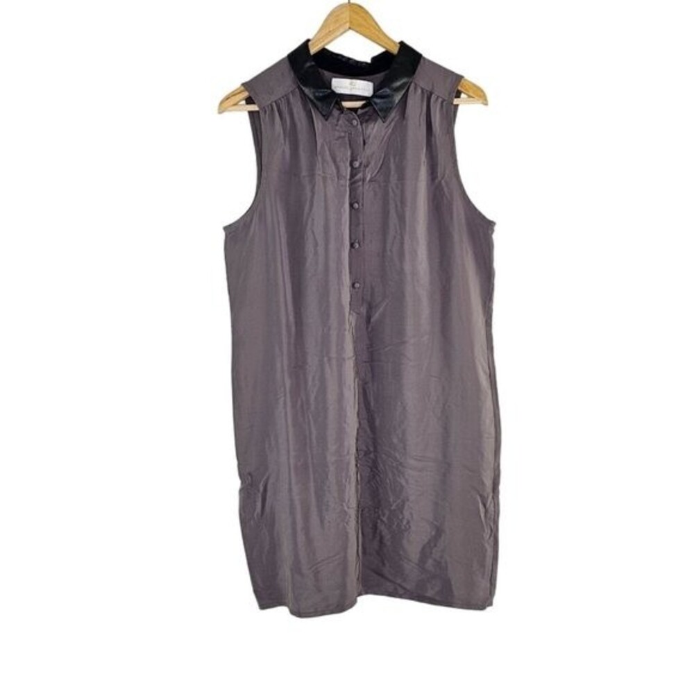 Amanda Uprichard Silk sleeveless gray button collared shirt dress Size Medium